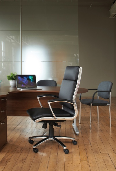 Florence High Back Executive Chair - Black Leather Faced