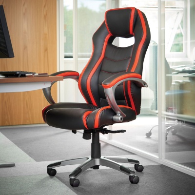 Jensen High Back Executive Chair - Black & Red Faux