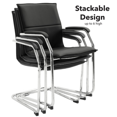 Essen Stackable Meeting Room Cantilever Chair - Black Faux Leather