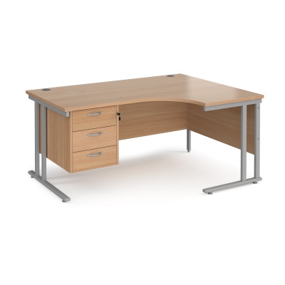 Maestro 25 Cantilever Leg Right Hand Ergonomic Desk with 3 Drawer Pedestal