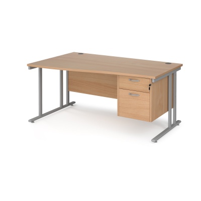 Maestro 25 Cantilever Leg Left Hand Wave Desk with 2 Drawer Pedestal