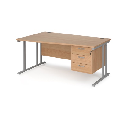 Maestro 25 Cantilever Leg Left Hand Wave Desk with 3 Drawer Pedestal