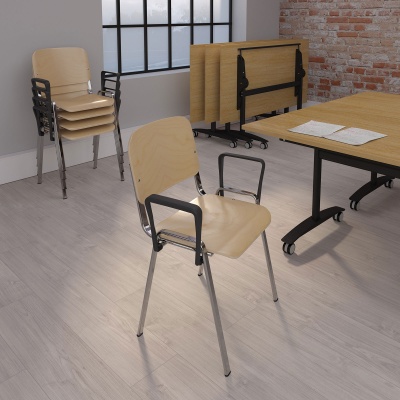 ISO Wooden Meeting Room Stackable Chair with Chrome Frame